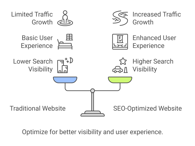 A comparison between a traditional website and an SEO-optimized website